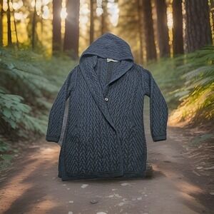 Aran Crafts Ireland Small Heather Blue Long 100% Merino Wool Sweater Irish